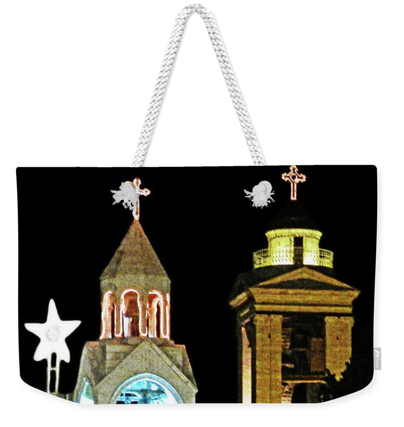 Bethlehem Weekender Tote Bag featuring the photograph Nativity Church Lights by Munir Alawi