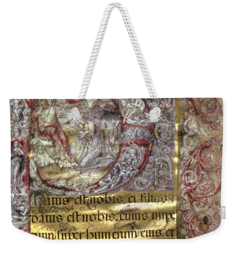 15th Century Weekender Tote Bag featuring the photograph Nativity In An Initial P by Granger