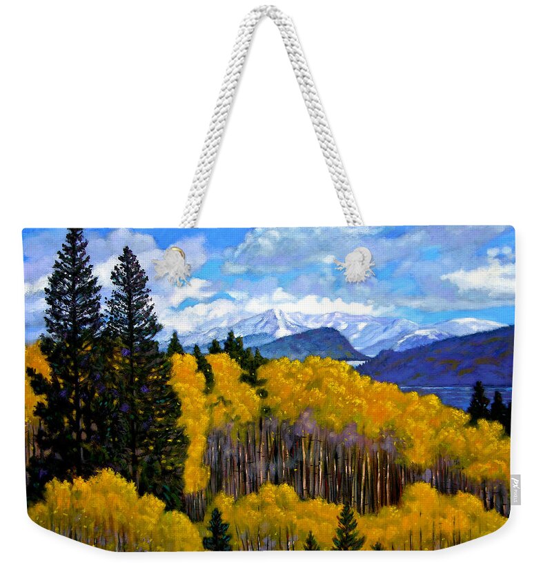 Fall Weekender Tote Bag featuring the painting Natures Patterns - Rocky Mountains by John Lautermilch