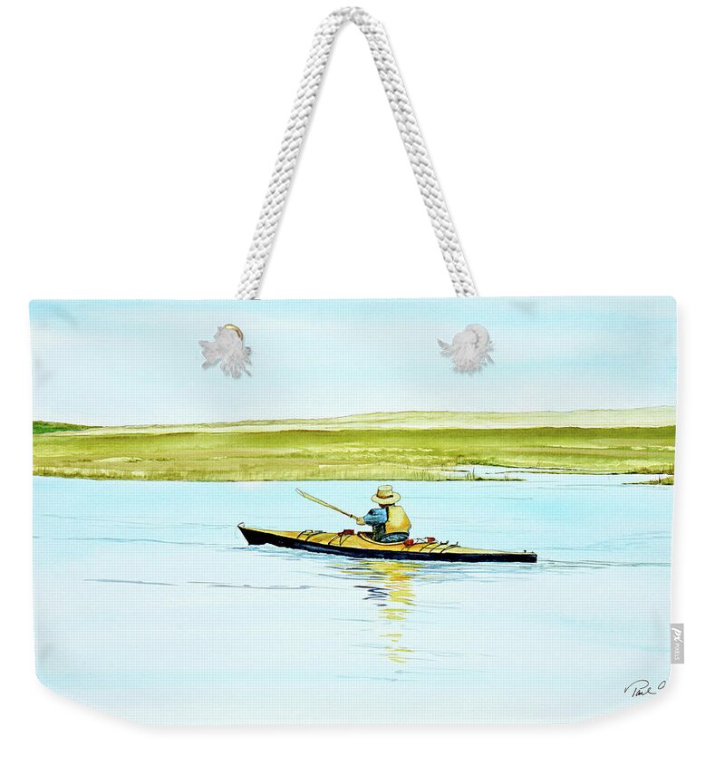 Nauset Beach Weekender Tote Bag featuring the painting Nauset Kayaker by Paul Gaj