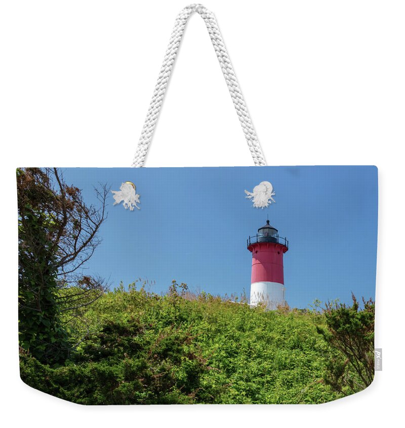 Nauset Lighthouse With Daisies Weekender Tote Bag featuring the photograph Nauset Lighthouse with Daisies Cape Cod by Michelle Constantine
