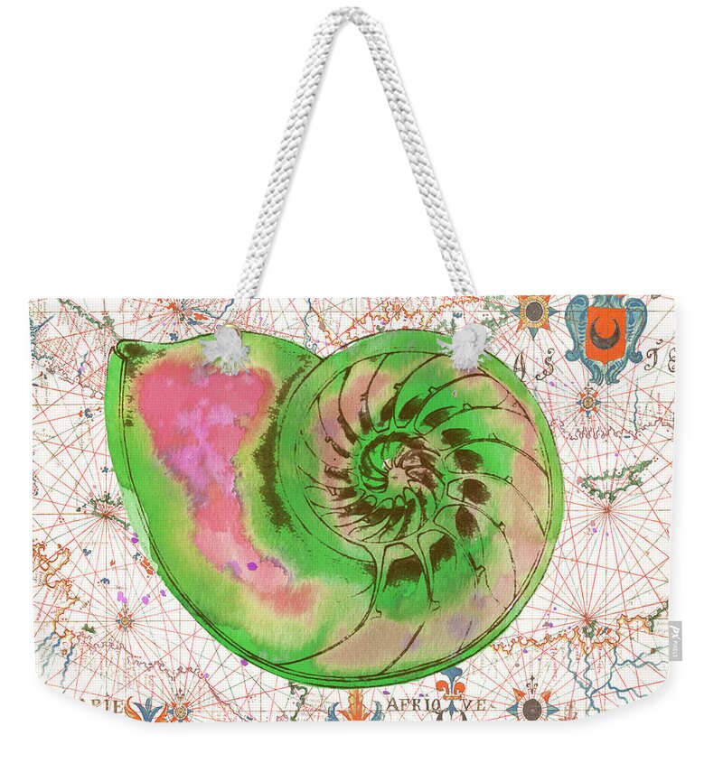 Nautical Weekender Tote Bag featuring the painting Nautical Treasures-O by Jean Plout