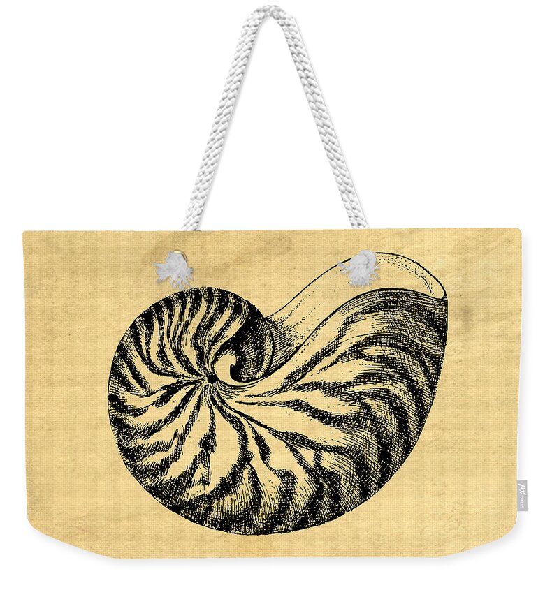 Shell Weekender Tote Bag featuring the digital art Nautilus Shell Vintage by Edward Fielding