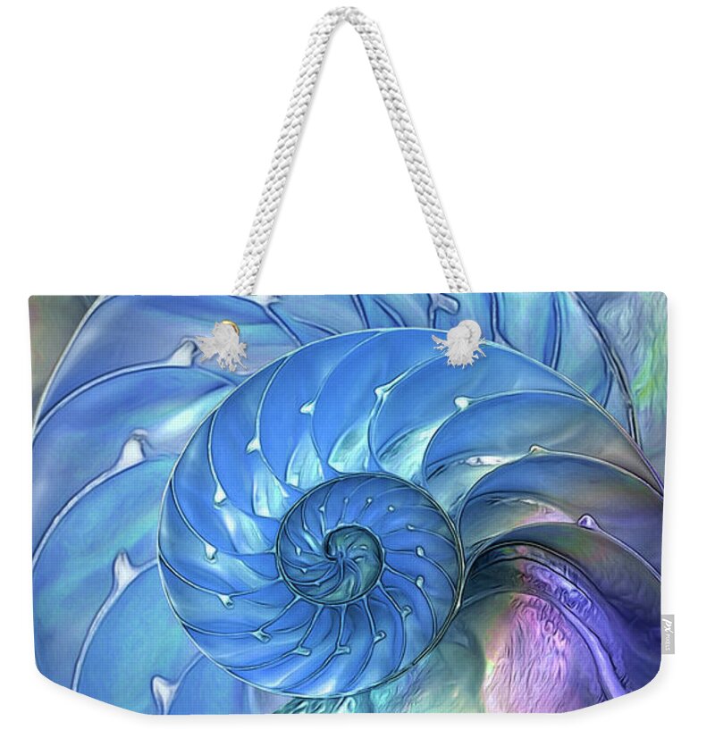 Nautilus Sea Shell Weekender Tote Bag featuring the photograph Nautilus Shells Blue and Purple by Gill Billington