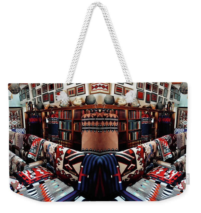 Hubbell Trading Post National Historic Site Weekender Tote Bag featuring the photograph Navajo Rug Room Mirror by Kyle Hanson