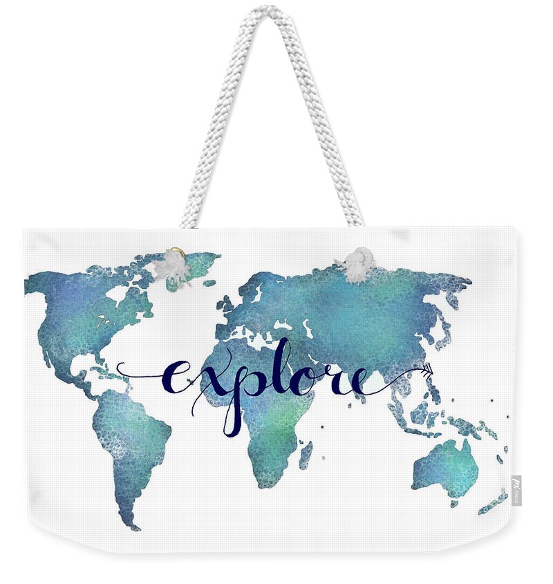 Navy and Teal Explore World Map Weekender Tote Bag by Michelle Eshleman -  Pixels Merch