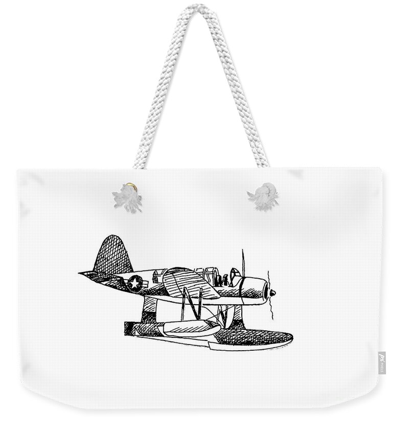Navy Scout Observation Plane Pen And Ink No Pi201 Weekender Tote Bag featuring the painting Navy Scout Observation Plane Pen and Ink No PI201 by Kip DeVore