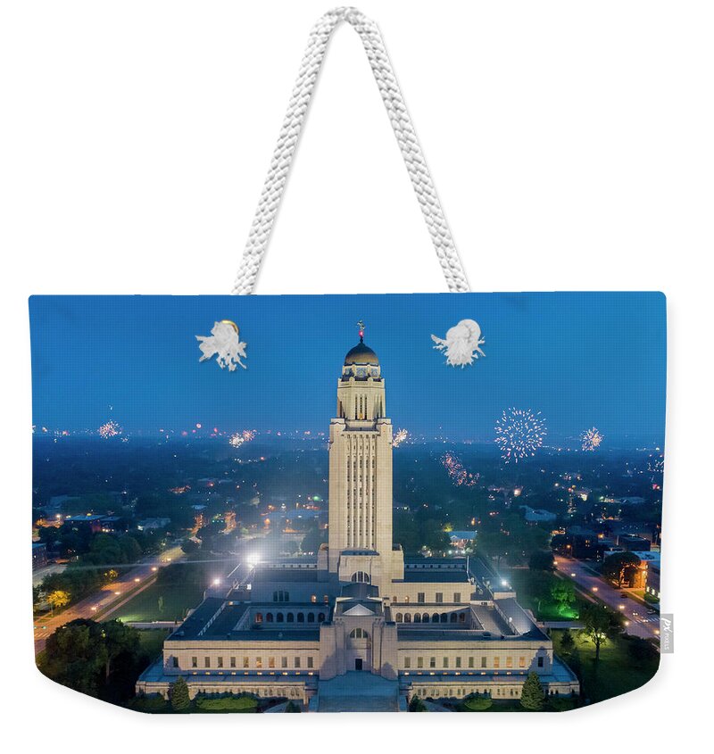 Nebraska Weekender Tote Bag featuring the photograph Nebraska State Capitol - July 4th by Mark Dahmke