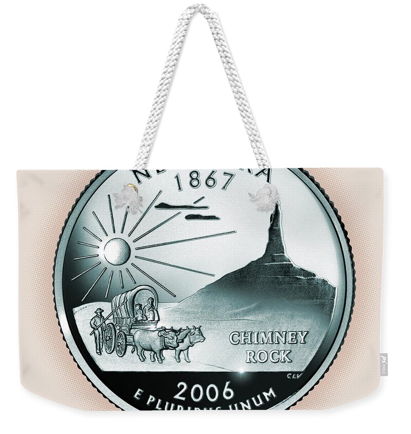 Nebraska Weekender Tote Bag featuring the digital art Nebraska State Quarter - Portrait Coin 37 by Garrett Burke