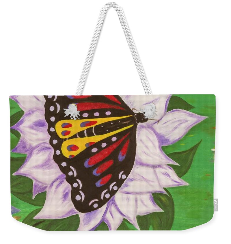Nature Weekender Tote Bag featuring the painting Nectar of Life - Butterfly by Neslihan Ergul Colley