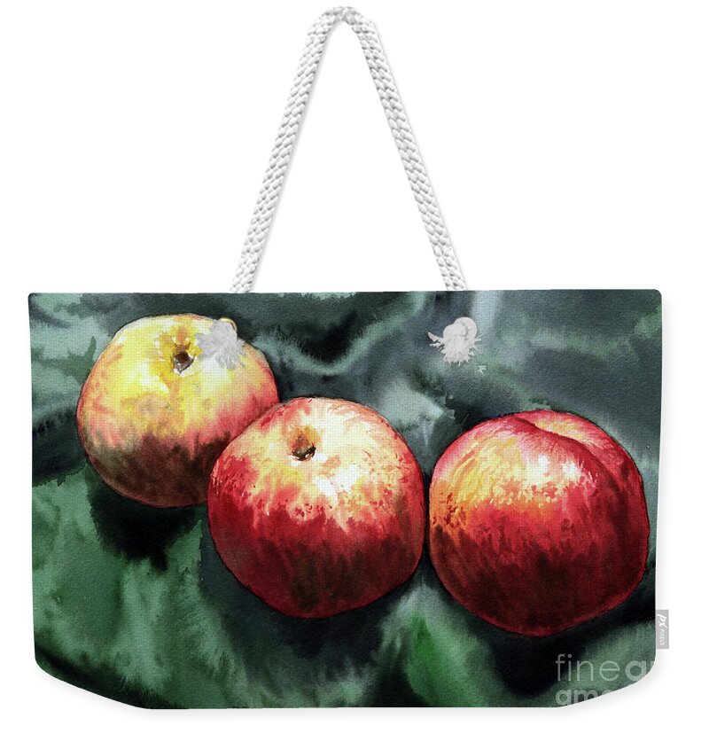 Red Weekender Tote Bag featuring the painting Nectarines by Joey Agbayani