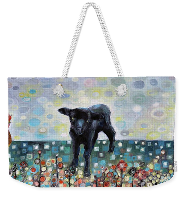 Chicken Weekender Tote Bag featuring the painting Neighbor by Manami Lingerfelt