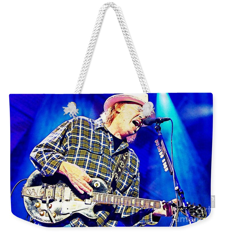 Neil Young In Concert Weekender Tote Bag featuring the painting Neil Young in Concert by John Malone
