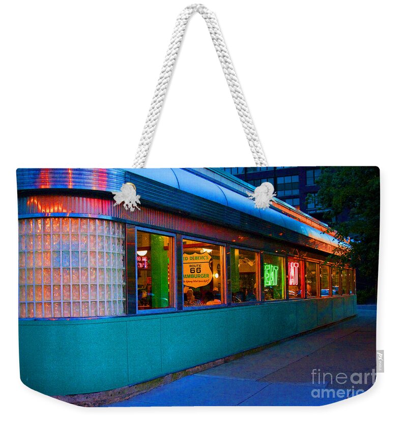 Chicago Weekender Tote Bag featuring the photograph Neon Diner by Crystal Nederman