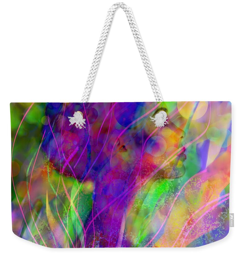 Neon Weekender Tote Bag featuring the digital art Neon Dream by Lilia S