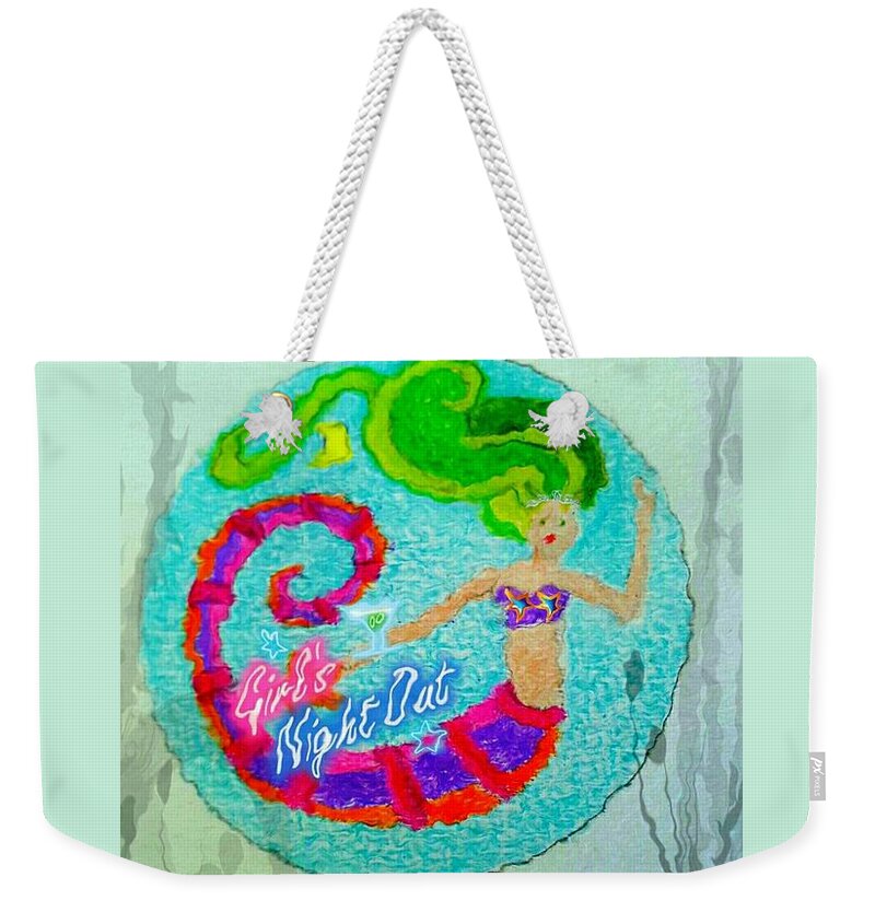 Mermaids Weekender Tote Bag featuring the painting Neon Undersea Invitation Girls Night Out by Pamela Smale Williams