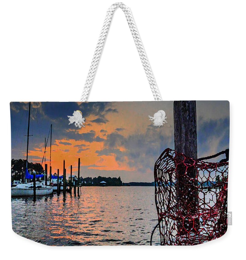 Palm Weekender Tote Bag featuring the photograph Net on the Dock vertical by Michael Thomas