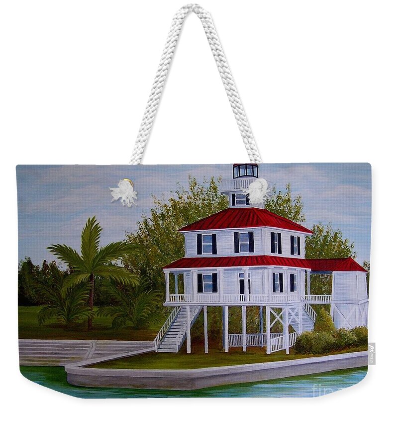 Lighthouse Weekender Tote Bag featuring the painting New Canal Lighthouse by Valerie Carpenter