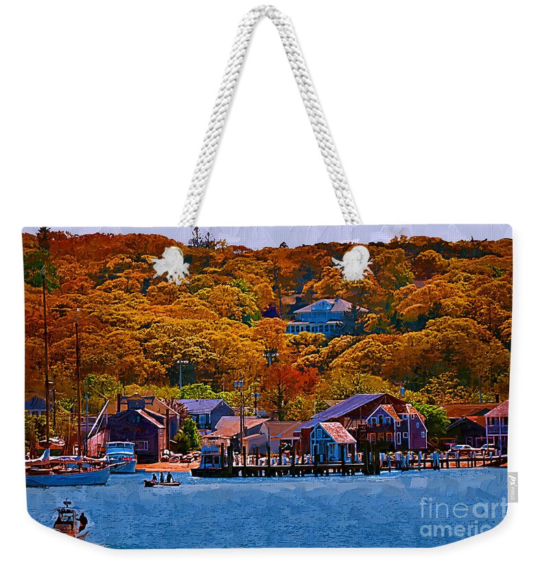 Autumn Weekender Tote Bag featuring the digital art New England Fall Coastline by Kirt Tisdale