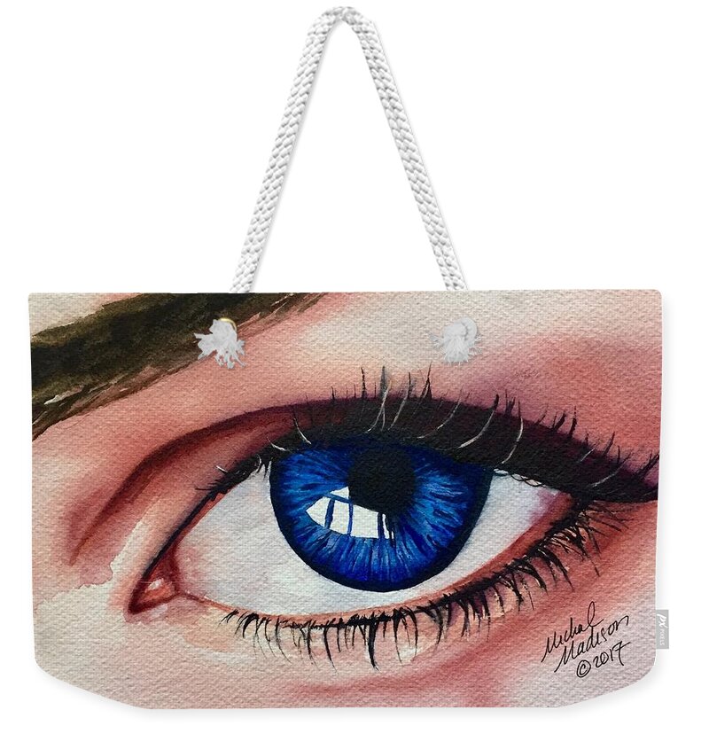 Blue Eyes Weekender Tote Bag featuring the painting New Eyes by Michal Madison
