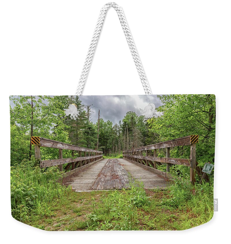 New Hampshire Snowmobile Trail Bridge Weekender Tote Bag featuring the photograph New Hampshire Snowmobile Trail Bridge by Brian MacLean