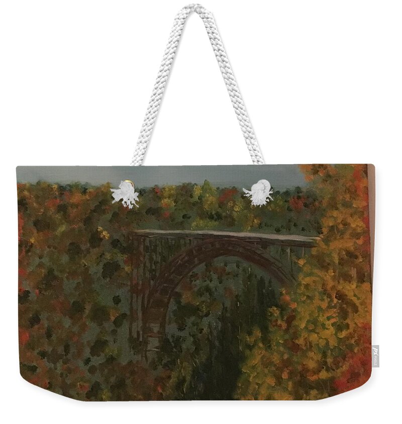 New River Gorge Weekender Tote Bag featuring the painting New River Gorge Bridge 2 by David Bartsch