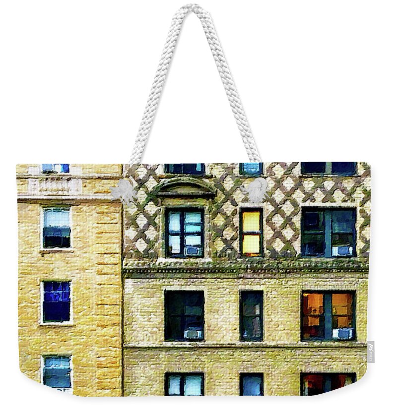 Manhattan Buildings Weekender Tote Bag featuring the painting New York City Apartment Building by Tony Rubino