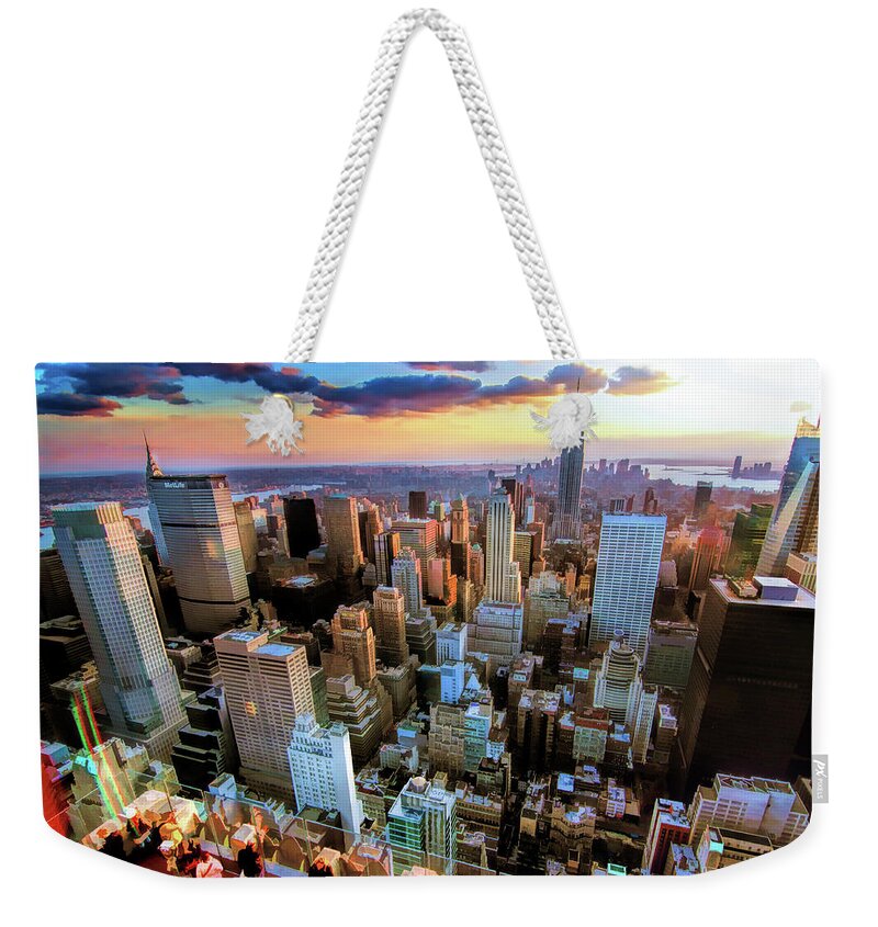 New York Weekender Tote Bag featuring the painting New York City Downtown Manhattan by Christopher Arndt
