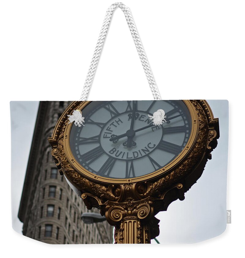 New Weekender Tote Bag featuring the photograph New York City Fifth Avenue Clock Color by Toby McGuire