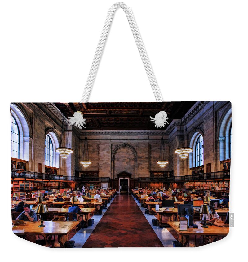New York Weekender Tote Bag featuring the painting New York City Public Library Rose Reading Room by Christopher Arndt