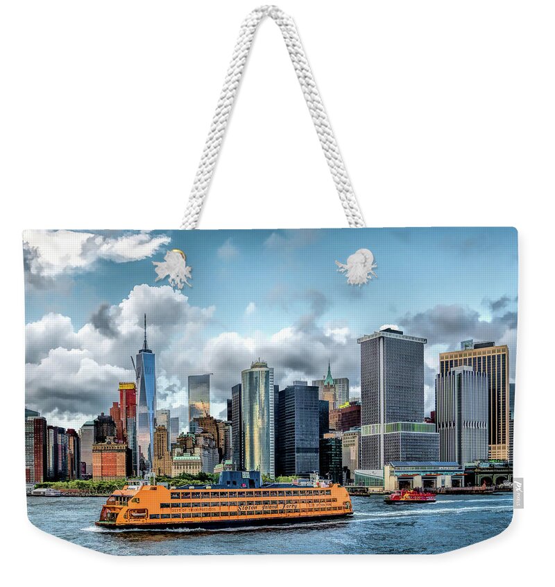 New York Weekender Tote Bag featuring the painting New York City Staten Island Ferry by Christopher Arndt