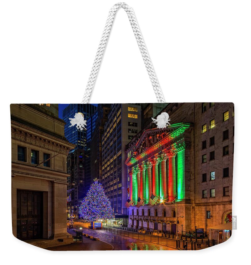 Wall Street Weekender Tote Bag featuring the photograph New York City Stock Exchange Wall Street NYSE by Susan Candelario