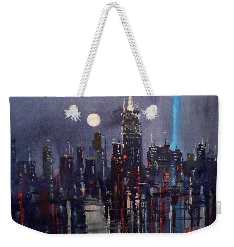 Night Scene Weekender Tote Bag featuring the painting New York by Ryan Radke