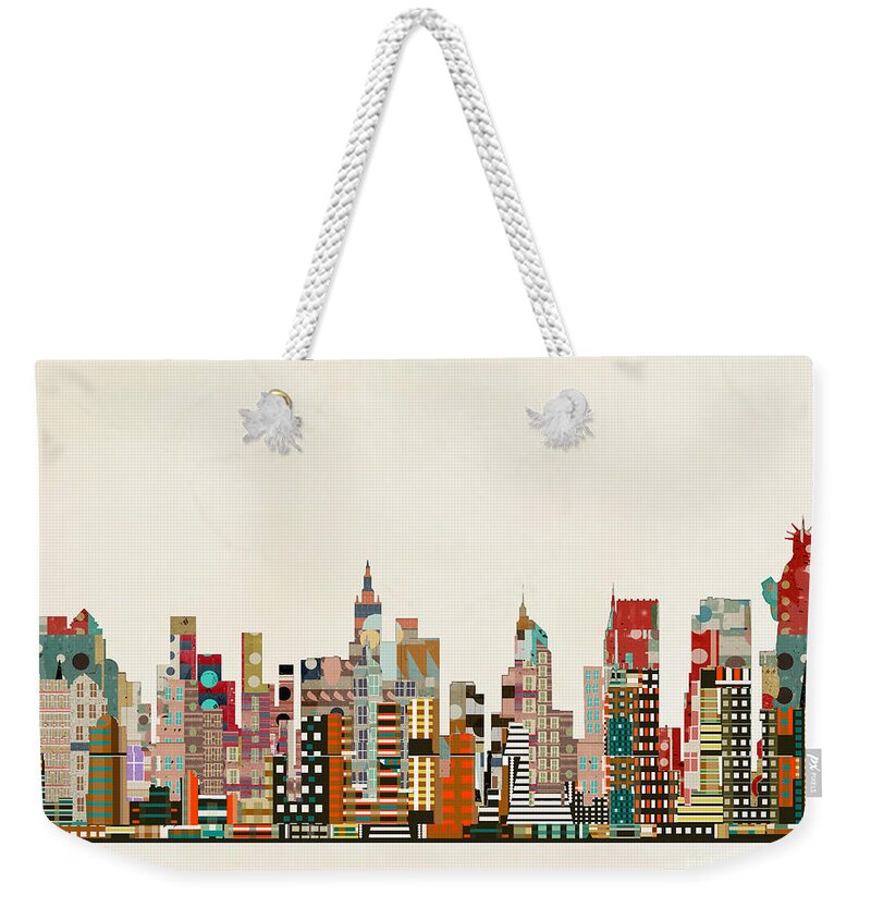 New York Weekender Tote Bag featuring the painting New York Skyline by Bri Buckley
