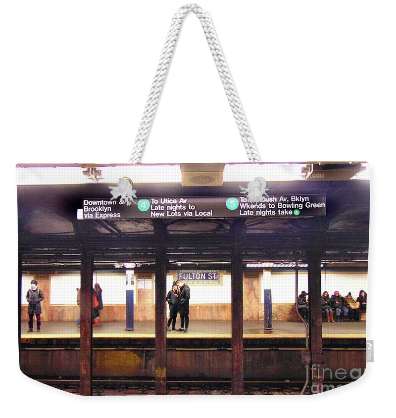  Weekender Tote Bag featuring the digital art New York Subway by Darcy Dietrich