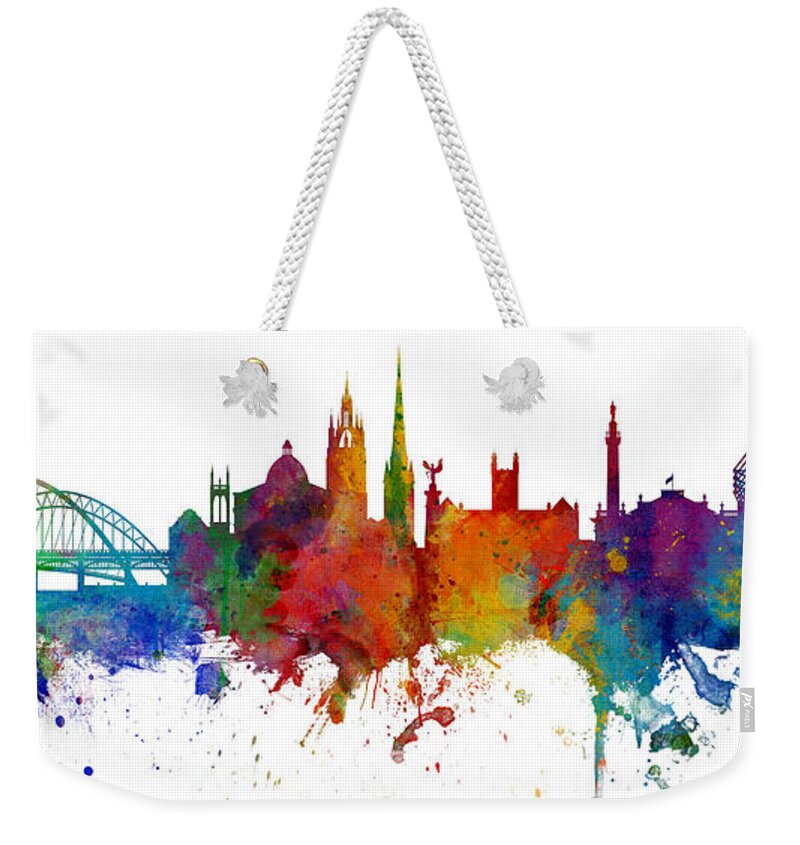 City Weekender Tote Bag featuring the digital art Newcastle England Skyline Custom Panoramic by Michael Tompsett