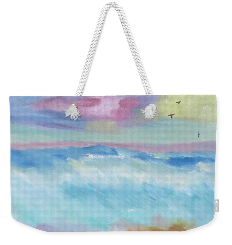 Waves Weekender Tote Bag featuring the painting Frothy Ocean Waves by Meryl Goudey