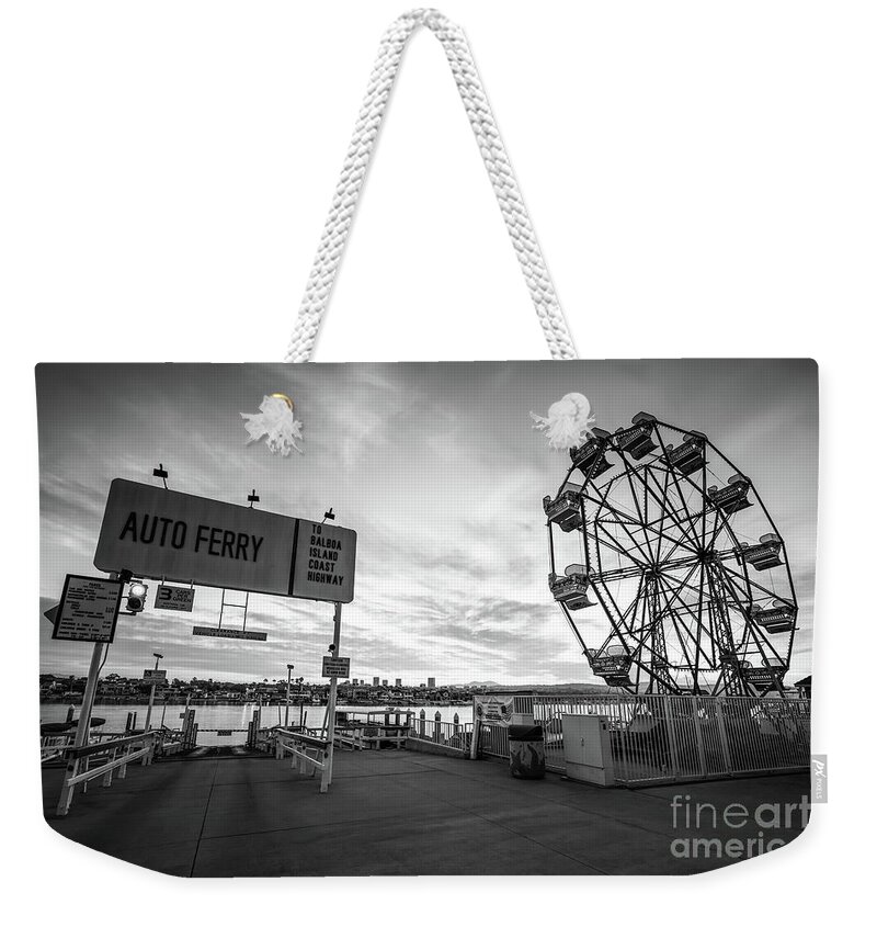 2017 Weekender Tote Bag featuring the photograph Newport Beach Balboa Fun Zone Black and White Photo by Paul Velgos