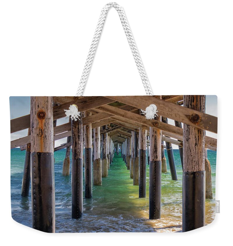 Mariola Weekender Tote Bag featuring the photograph Newport Pier by Mariola Bitner