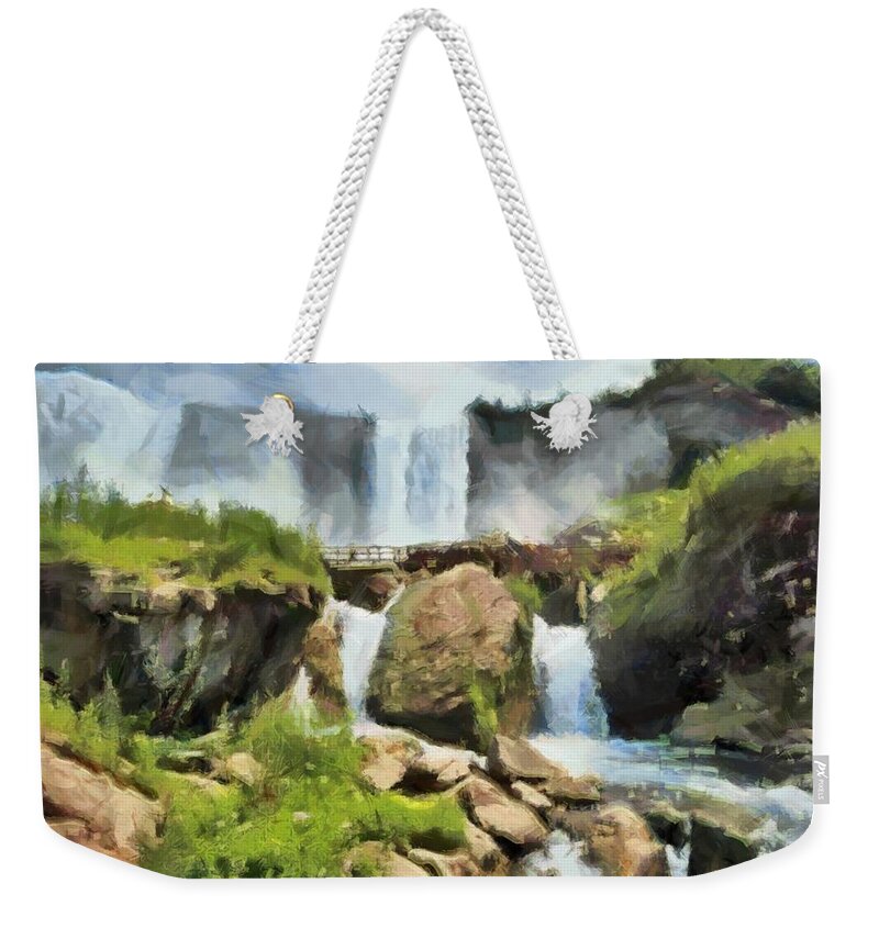 Water Weekender Tote Bag featuring the digital art Niagara Falls Cave of the Winds by Charmaine Zoe