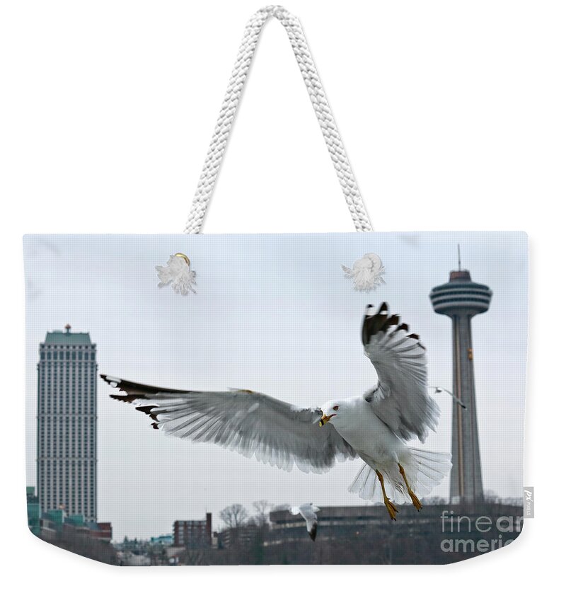 Niagara Falls Weekender Tote Bag featuring the photograph Niagara Falls with Gulls by Charline Xia