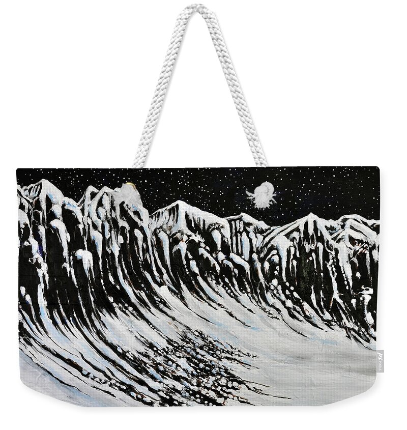 Landscape Weekender Tote Bag featuring the painting Night cliffs by Stevyn Llewellyn