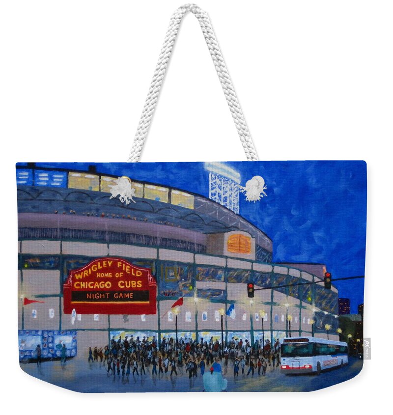 Wrigley Field Weekender Tote Bag featuring the painting Night Game by J Loren Reedy