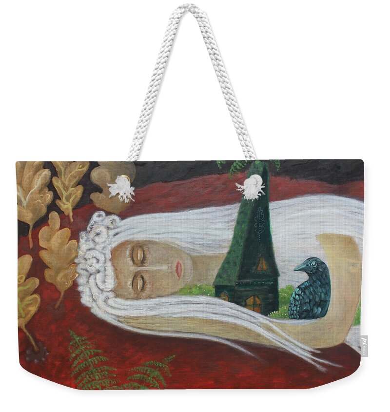 Wall Art Weekender Tote Bag featuring the painting Night guest by Elzbieta Goszczycka