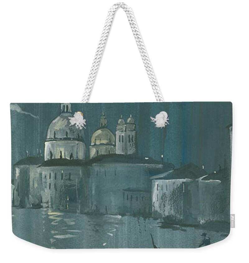 Painting Weekender Tote Bag featuring the painting Night in Venice. Gondolas by Igor Sakurov