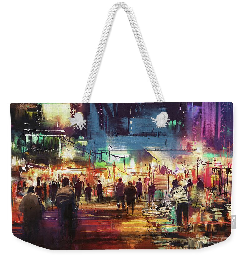 Abstract Weekender Tote Bag featuring the painting Night Market by Tithi Luadthong