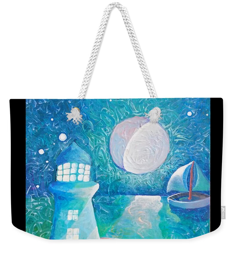 Boat Weekender Tote Bag featuring the painting Night Out at Sea by Corey Habbas