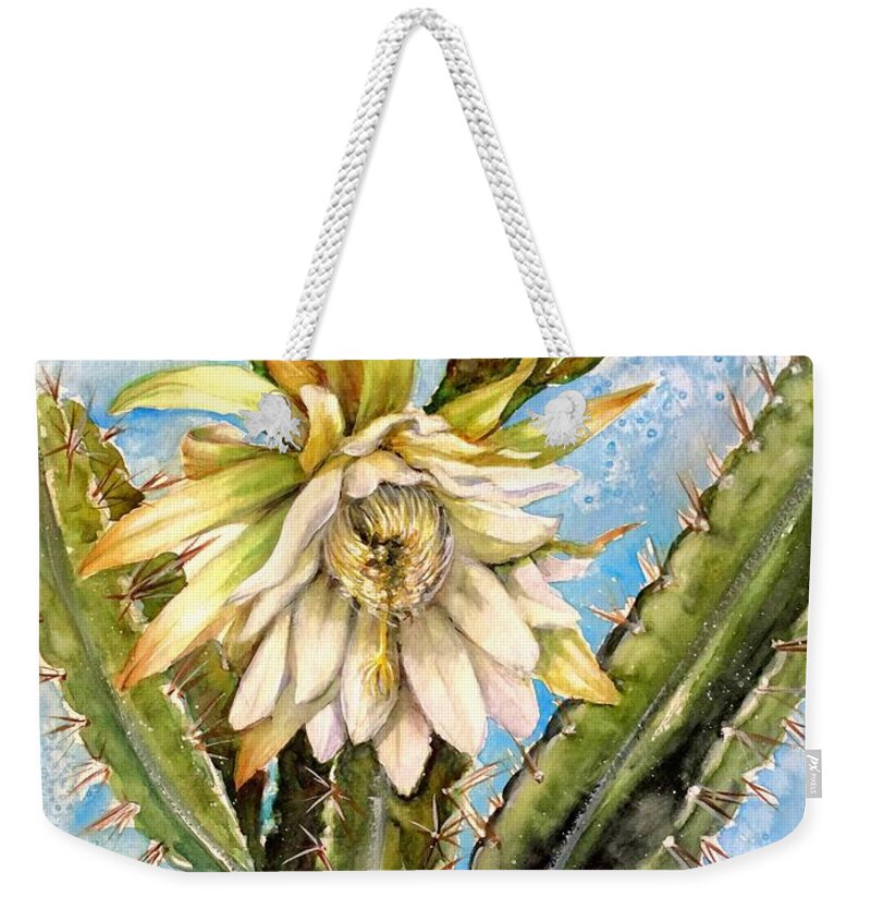 Flower Weekender Tote Bag featuring the painting Night Queen by Katerina Kovatcheva