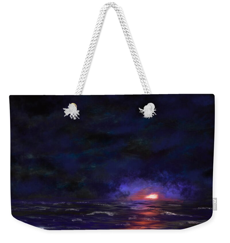 Shore Weekender Tote Bag featuring the painting Night Shoreline by Dick Bourgault