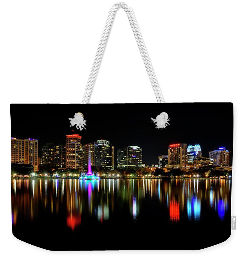 Fountain Weekender Tote Bag featuring the photograph Nighttime Lake Eloa by Bill Dodsworth